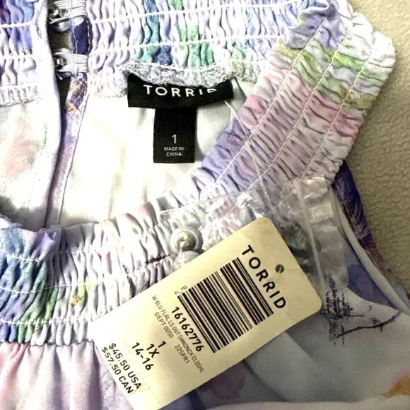 Torrid Floral Cold Shoulder Blouse 1X  Chiffon Pastel Purple Pink Green - Picture 3 of 5